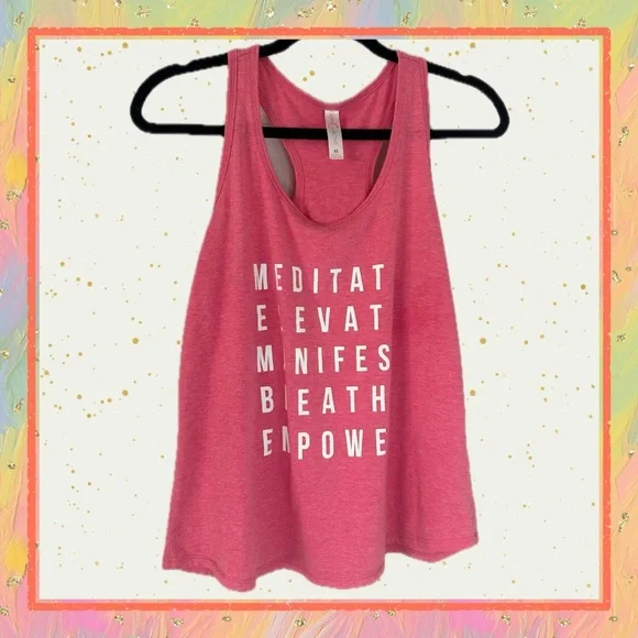 Guru Active Meditate Elevate Manifest Breathe Empower Tank Size S Pink Racerback - Picture 6 of 8
